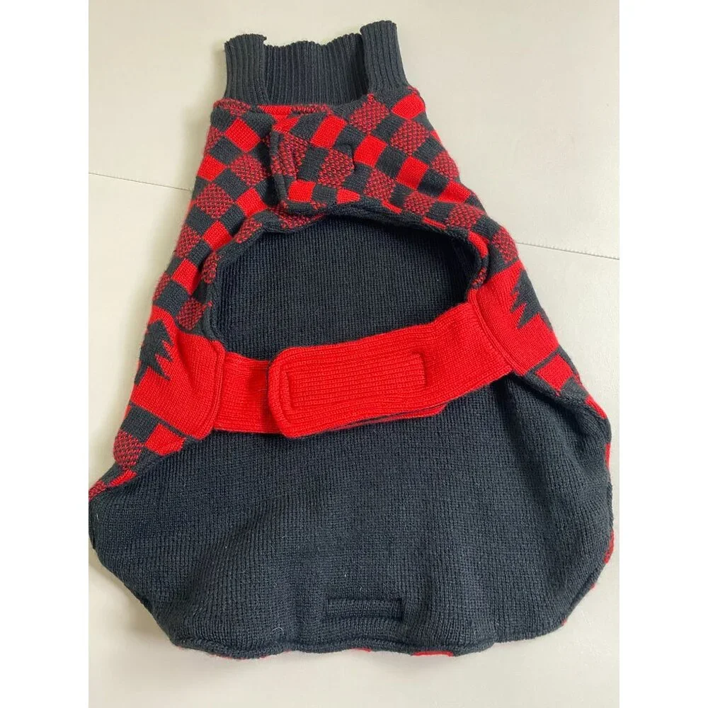 NEW Eddie Bauer Pet Red Black Buffalo‎ Plaid Dog Sweater Size Large Holiday